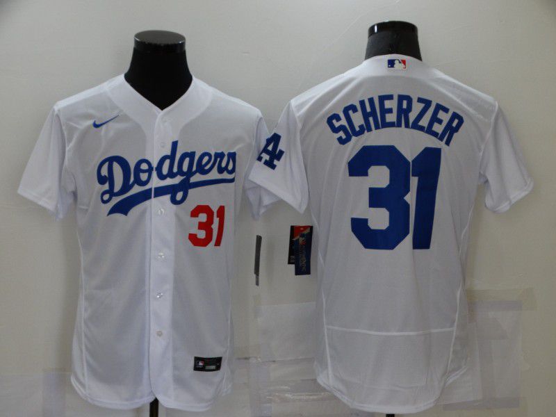 Men Los Angeles Dodgers #31 Scherzer White Elite 2021 Nike MLB Jerseys->los angeles dodgers->MLB Jersey